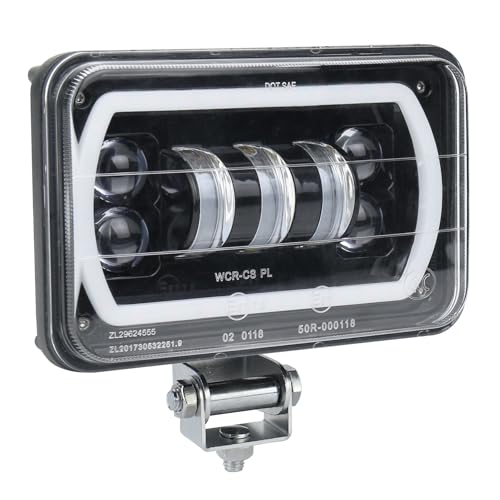 ZJUSDO 4x6 LED Headlight with Mounting Bracket Hi/Lo Beam White&Amber Halo Off Road LED Driving Fog Light for Semi Truck Tractor Agriculture Engineering Vehicles ATV UTV 1PC