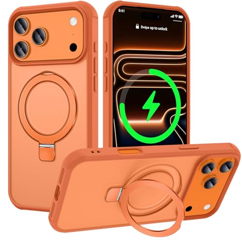 CHAOFEnG Magnetic Compatible with iPhone 17 Pro Max Case with Stand [Military Grade Drop Tested][Compatible with Magnet] Ring Translucent Slim Hard Back Soft Edge, Cosmic Orange by CHAOFEnG - Used condition - US$8.17