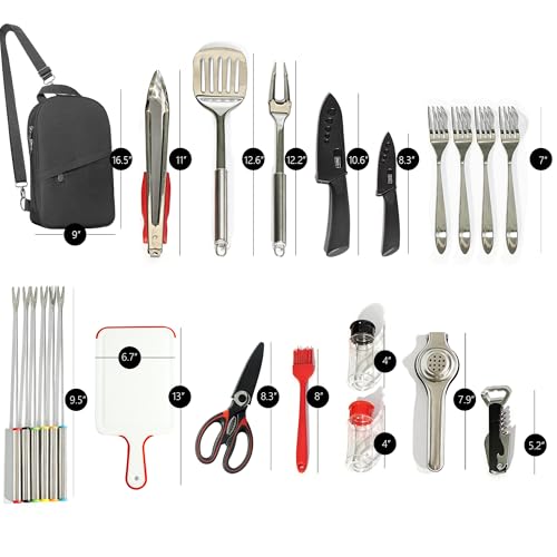 23 Pcs Camping Cooking Utensil Set, Camp Kitchen Set with Organizer Bag, Stainless Steel Outdoor Cooking and Grilling Utensil Organizer for Travel, Picnics, Camping, BBQs, Parties - Image 4