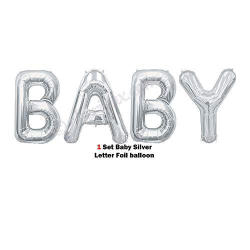 Image of CherishX.com Premium White Baby Shower Decoration Items - Pack of 84Pc DIY Kit with Baby Foil Letters, Silver Star & Baby Foil Balloons for Baby Shower Decoration & Baby Welcome Decorations