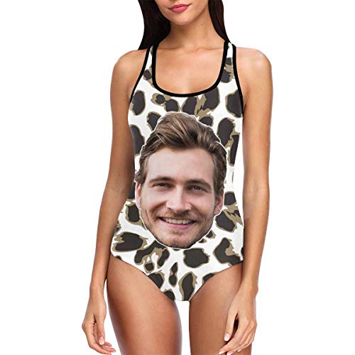 Custom Face Photo Bikini Swimsuit Lacing Backless One-Piece Swimsuit Blue cover up XXL