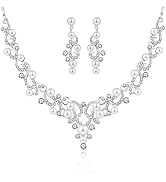 Uloveido Alloy Crystal Wedding Jewelry Sets for Brides Rhinestone Necklace and Drop Earrings Plat...