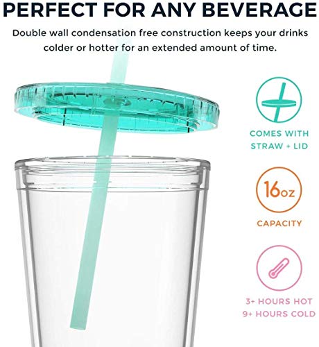 Maars Classic Insulated Tumblers 16 Oz | Double Wall, Reusable Plastic Acrylic - Clear | Perfect For Parties, Birthdays, Customization - 4 Pack #TOP2