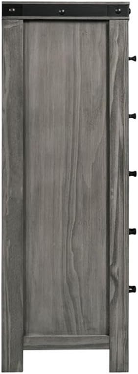 Pemberly Row Transitional Chest, 17" D x 34" W x 48" H, Wood Construction, Gray Finish, 5 Spacious Drawers with Black Metal Accents, Felt-Lined Top Drawer, Dust Proof Bottom, Anti-Tipping Design,