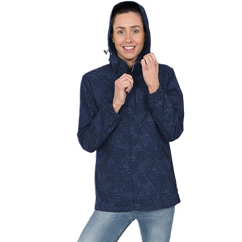 Blu Apparel Womens Waterproof Jackets Lightweight Ladies Rain Jacket for Women Outdoor Hiking Printed Breathable (UK, Numeric, 20, Regular, Regular, Navy)