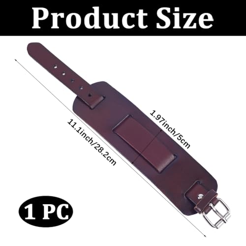 Pulsera de Cuero Genuino Ajustable Color Marrón Mediana miniatura 2