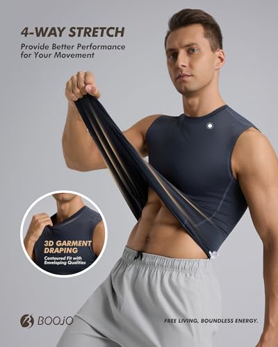 BOOJO 5 Pack Compression Shirt Men - Sleeveless Tank Top Workout Athletic Gym Quick Dry Base Layer Udershirts for Running — view 4