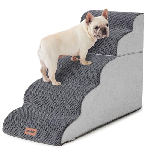 ZOMISIA Dog Stairs Ramp for High Beds Up to 26" H - 5 Steps Pet Stairs for Couch, 35D Foam Dog Steps for Small to Large Dogs with Non-Slip Bottom Grey