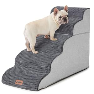 ZOMISIA Dog Stairs Ramp for High Beds Up to 25″, 5 Step Pet Stairs Grey