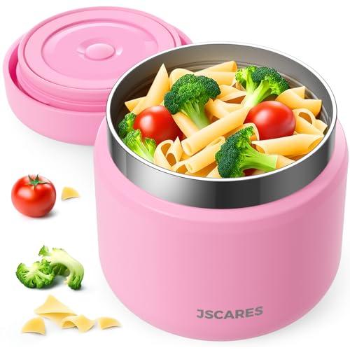 JSCARES 12oz Kids Insulated-Food-Jars for Hot-Food, Wide Mouth Soup Thermo Food Jar Insulated Thermal Lunch Container Termo para Comida Caliente Vacuum Thermoses for Keeping Food Warm-Pink