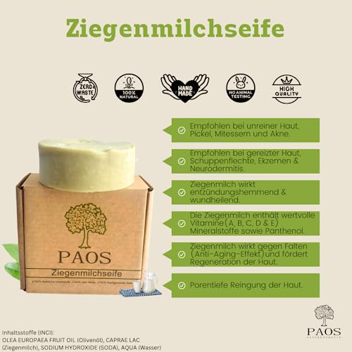 Akne-Seife aus Ziegenmilch mit Sisal Seifensäckchen