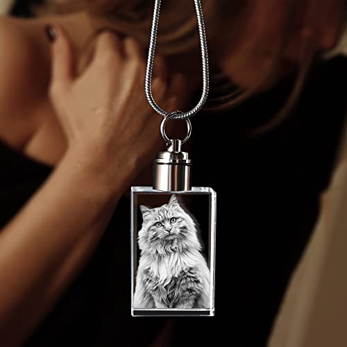 Bivei Crystal Photo Necklace 3D Laser Etched Picture Crystal, Engraved Necklaces, Memorial Gifts For Mom, Dad, Men, Women, Or Your Love Ones, Customized Anniversary Couples Gifts（Necklace-Rectangle） #TOP2