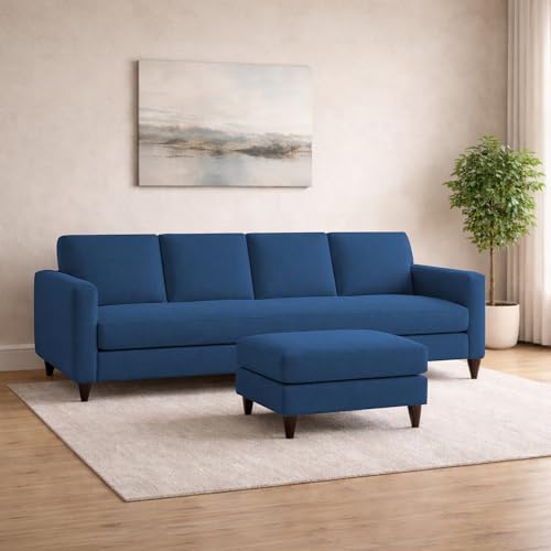 GRAPEWOOD Carlos 5-Seater Sofa Set with Ottoman (Blue Fabric) | Premium Fabric Modern Sofa for Living Room, Home & Office | Stylish Furniture for Hall & Lounge