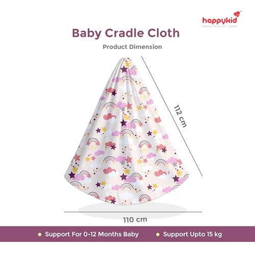 Image of Happykid Baby Cradle Set | Durable Cotton Cloth, Mosquito Net, Spring, Triangle and Window Hanger (White & Purple, Without Bed)