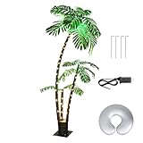 OPXUR Lighted Palm Trees for Outside Patio, 6FT Light Up Palm Tree Outdoor with Lifelike Leaves and LED Lights, 3 Trunks Large Tropical Fake Plant for Patio Porch Pool Beach Tiki Bar Christmas Decor