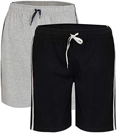 2 Pack Men's Cotton Lounge Wear Shorts With Elasticated Waist Super Soft Cosy Comfy Pyjamas Nightwear Loungewear PJs