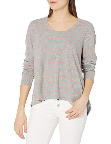 Jessica Simpson Women s Plus Size Melinda Scoop Neck Textured High Low Top, Lt Heather Grey Crabapple Stripe, 1X