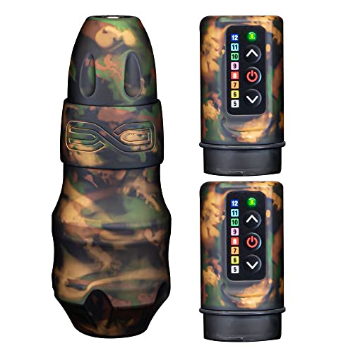 Fk Irons - Exo Shadow Camo + 2 Powerbolts 4.0Mm Stroke - Rotary Tattoo Machine Pen With Rca Wired & Wireless Connection, Includes 2 Powerbolts Tattoo Battery Power Supply #TOP5