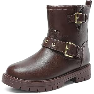 DREAM PAIRS Girls Ankle Boots Waterproof Side Zipper Booties for Little Kid/Big Kid 5 Big Kid Brown