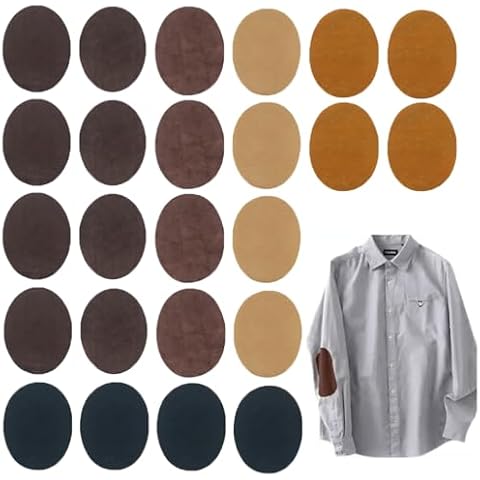 24PCS Elbow Patches for Sweaters, Suede Elbow Patches, Dark Colors Oval Repair Patches, Fabric Stick on Sew on Cloth Patches, Sewing Patches for Repairing Clothes Shirt Jeans Jacket Bags Cover