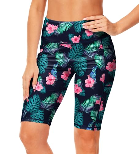 Image of AOBUTE Womens 9 inch /10 inch /11 inch Long Swim Board Shorts High Waisted UPF 50+ Biker Shorts with Pockets