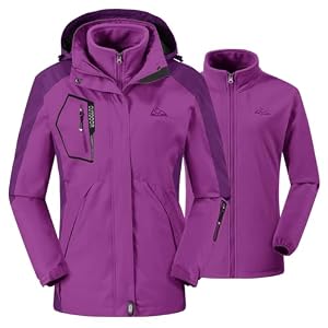 donhobo Damen 3-in-1 Jacke Fleecejacke wasserdichte Winddichte Skijacke Winterjacke Wanderjacke Softshelljacke Regenjacke mit Kapuze Lila L