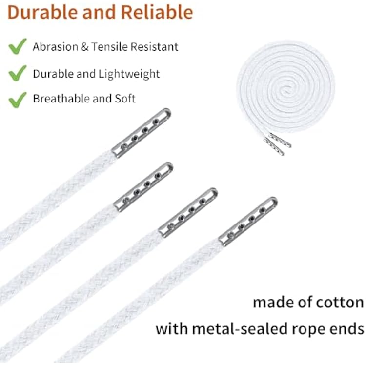BEVTEE 12 Pcs Drawstring for Sweatpants, 60 Inch Hoodie String Replacement, Drawstring Cord with Threader Tool, Draw String for Pants (12white, 60 inches)