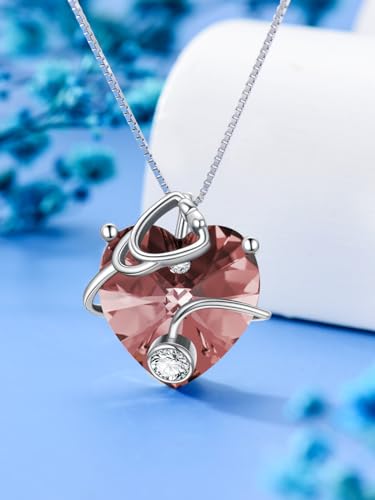 Collier stéthoscope en argent 925 avec pierre de naissance cœur - 3