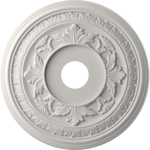 Image of Ekena Millwork CMP19BAGBW Baltimore Thermoformed PVC Ceiling Medallion (Fits Canopies up to 7 3 /4 inch), 19 inchOD x 3 1 /2 inchID x 1 inchP, UltraCover Satin Blossom White