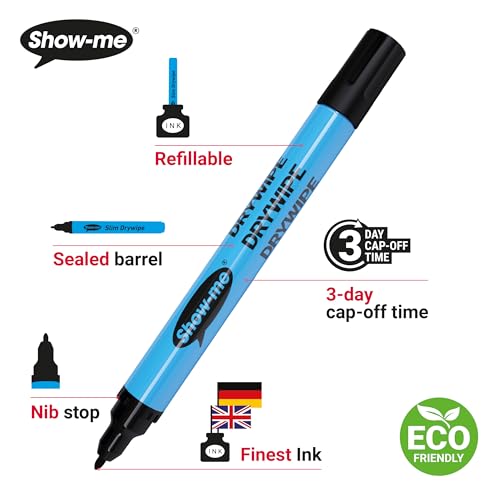 SHOW-ME - Whiteboard Markers | Drywipe, Erasable Fine Tip 1.2mm Line in Assorted Colours | Classroom Board Writing Pens with 3-Day Cap-off, Box of 10 - Image 4
