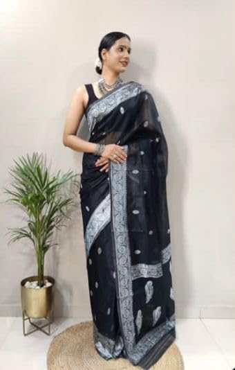Image of Banarasi soft Cotton-Silk Saree with Unstitched Blouse - Graceful Design for Special Occasions, Weddings & Festivals
