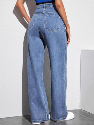 Image of Glossia Denim Baggy Jeans for Women | Stretchable High Waist Straight Fit Jeans for Women | High Rise Stretch Denim | Loose Fit Plus Size Denim (Sizes - 24 to 44) WJ51-1205-$