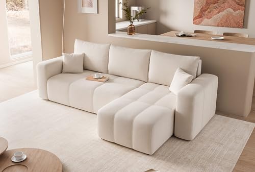 GREKPOL Sofa mit Schlaffunktion 145x248 - Beige Ecksofa mit Schlaffunktion und Bettkasten - Sofa 3 Sitzer - Schlafsofa - Couch - Schlafsofa mit Bettkasten – Bild 3