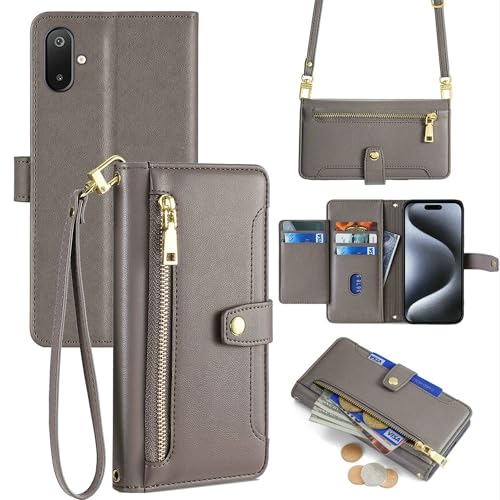 Étui portefeuille Samsung Galaxy M06 en cuir synthétique gris à rabat