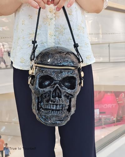 Skull Shaped Purse Crossbody Shoulder Bag Weird Horror Gothic PVC Handbag Halloween Top Handle Bag(Silver)2