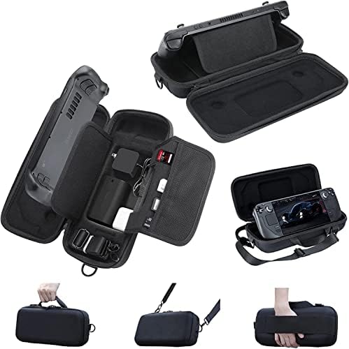 Xiufavty Steam Deck Carrying Case with Deeper Space & Sling Strap, Built-in Power Bank/AC Charger/Dock Storage, Elastic Belt Hard Shell Travel Carry Case Bag for Steam Deck with Any Protective Case