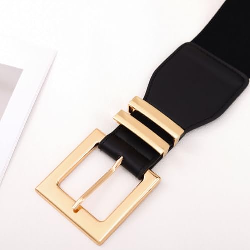 Women Elastic Wide Belt Stretchy Waist Belt for Dresses Fashion Gold Buckle Leather Waistband for Ladies3