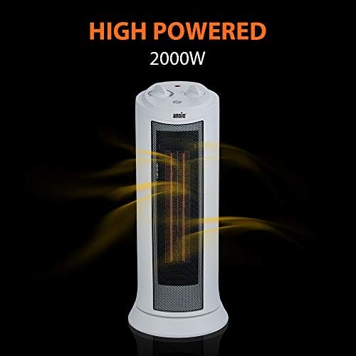 ANSIO Heater Portable Oscillating 2000 Watts PTC Ceramic Tower Heater, 2 Heat Settings, Adjustable Thermostat and Safety Cut-Off
