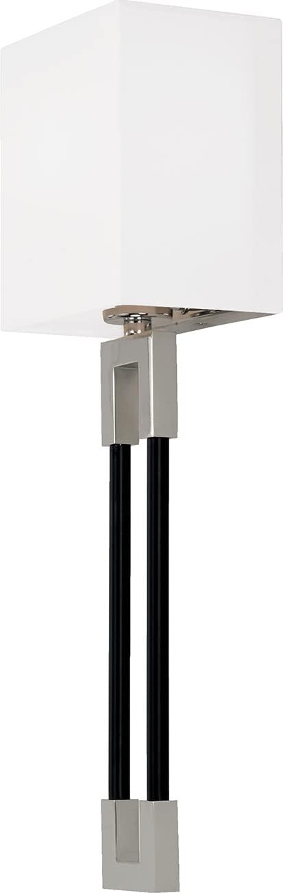 Capital Lighting 644711AB Bleeker Modern Flush Mounted Rectangular White Fabric Wall Sconce, 1-Light 60 Watt, 19" H x 6" W, Aged Brass and Black