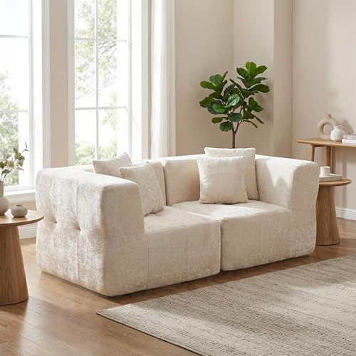 · REDEARTH · Boneless Sectional Sofa Loveseat in a Box (2-Seater) - Cream