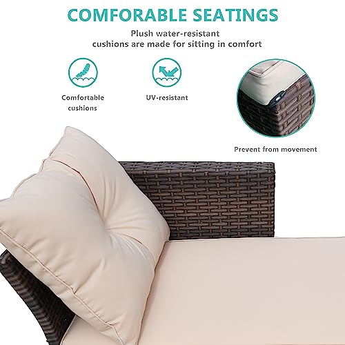 Patio Sectional Sofa - 3 Piece Outdoor Conversation Furniture Set, Brown Wicker, Beige Cushions #TOP3