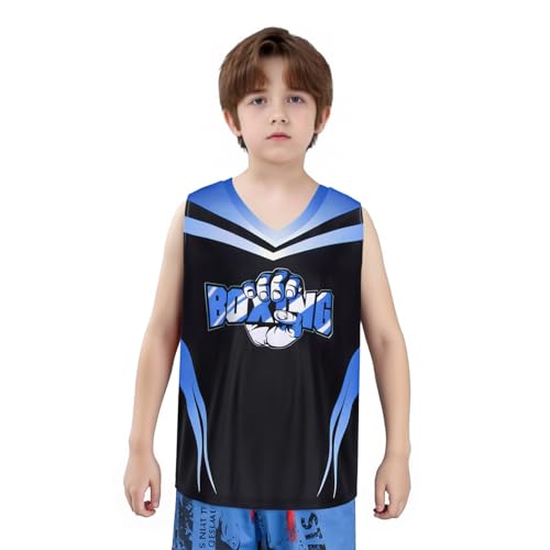 Kids Boys 3Pcs Sport Set Color Block Letter Printed Outfit for MMA Kickboxing Exercises Light Blue 8 Years3