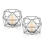 CEWROM Kerzenhalter Schwarz Metall, Kerzenhalter Teelichthalter Schwarz Geometrische Kerzenständer Stumpenkerze Windlicht Modern Geo Deko für Tischdeko Party Hochzeit Wohnzimmer Heimdekoration
