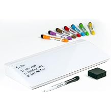 Glassboard Studio Glass Dry Erase Doodle Tray for Desktop Office Supply Storage - Marker and Eraser Included 8 Markers, White