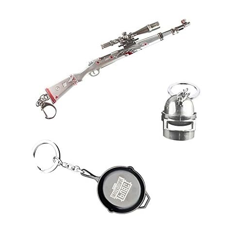 Metal Keychain 3PCS Iron Key Ring Pendant Including Shark Bite Kar98K Frying Pan and Level 3 Helmet Cover