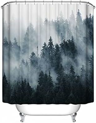 Tropical Jungle Rainforest Shower Curtain, Green Palms Tree Nature Landscape Waterfall Scenery Polyester Fabric Bathroom Decor, 180 x 180 cm