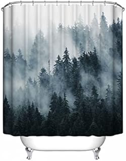Tropical Jungle Rainforest Shower Curtain, Green Palms Tree Nature Landscape Waterfall Scenery Polyester Fabric Bathroom Decor, 180 x 180 cm