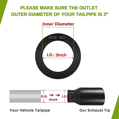 AUTOSAVER88 3 Inch Inlet Exhaust Tip, 3" Inlet 4.5" Outlet 9" Overall Length Black Powder Coated Finish Stainless Steel Exhaust Tip for 3" Outside Diameter Tailpipe, Rolled Edge, Bolt On, Universal by AUTOSAVER88 - Image 2
