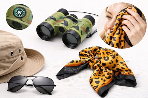 KIJUK Safari Kostüm Damen Set mit Safari Hut & Sonnenbrille, Safari Kleidung Damen Dschungelcamp Kostüm, Archäologen Rollenspiel Kostüm für Halloween Karneval Cosplay Party (Safari Kostüm)