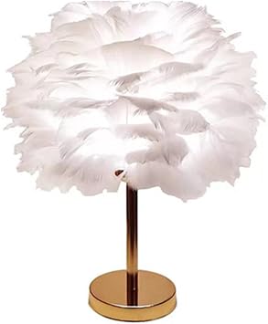 BestAlice Feather Table Lamp, LED Decorative Atmosphere Light with Feathers, White, Metal, Touch Switch, Glam Style, Office, Bedroom, Living Room, Game Room, Study
